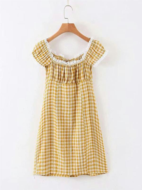 FS Collection Off The Shoulder Puff Sleeve Mini Dress In Mustard Floral Print