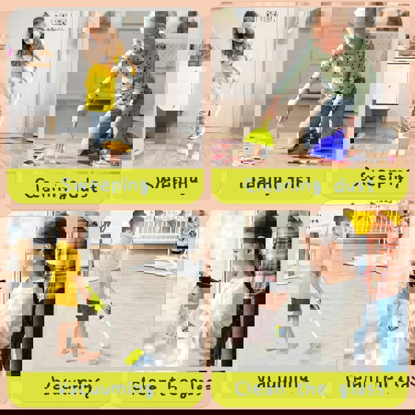 deAO Toys Kids Cleaning Trolley Play Set Cleaning Kit Role Play Housekeeping Set with Broom, Mop, and More, Perfect Educational Gift