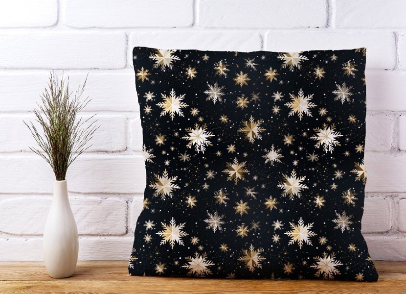 Warren Reed Silver Gold Snowflake Pattern Cushions