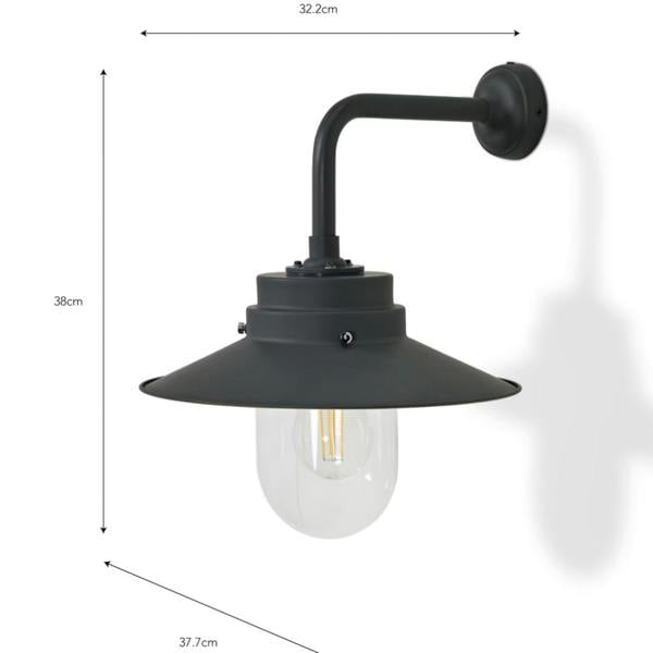 Technical diagram of the Carbon deck light showing 38cm height, 32.2cm width, and 37.7cm depth.