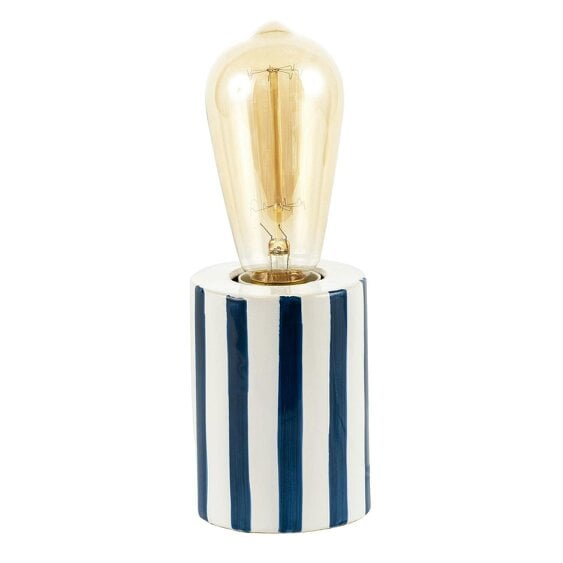 Happy Homewares Coastal Midnight Blue and White Gloss Striped Ceramic Table Lamp