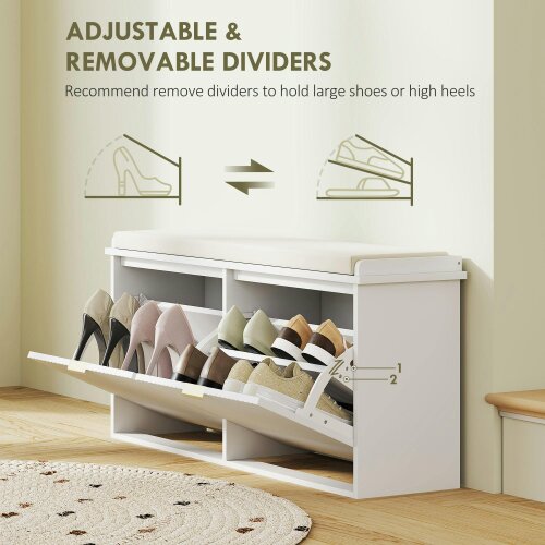 Wyld Haus Fasu Liha Wooden White 10 Pair Shoe Bench With Cushioned Top