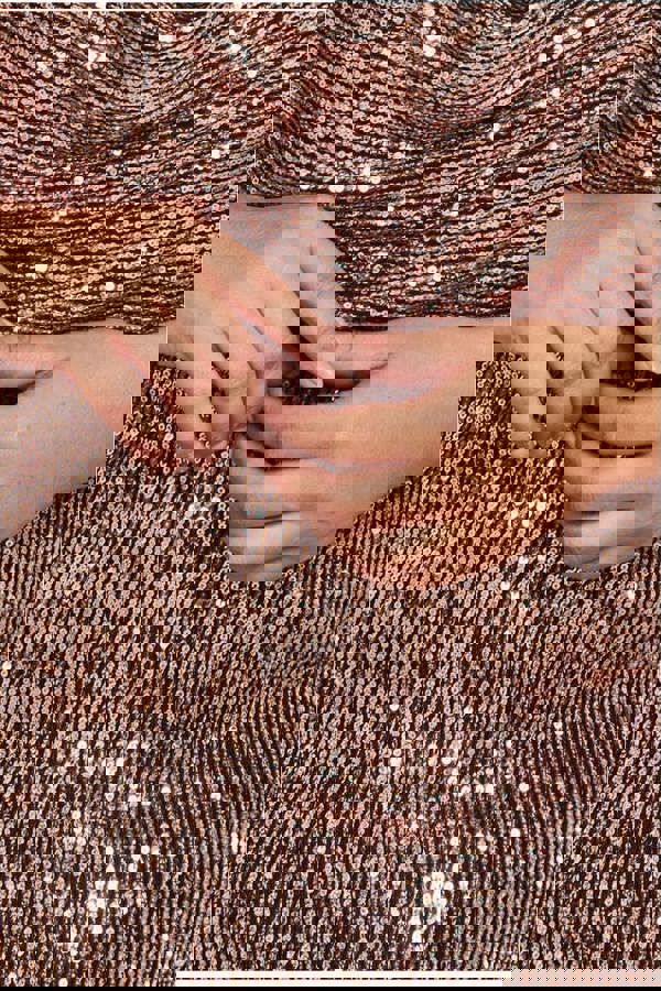 Sequin Cowl Neck Midi Dress - Champagne DR3321P