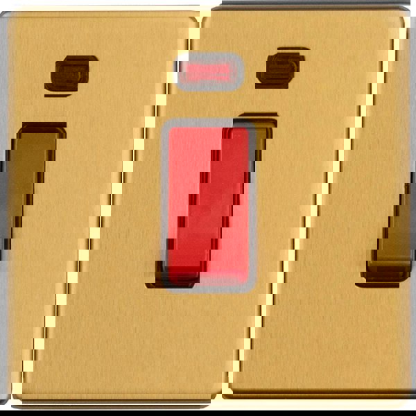 1 Gang Single 45A DP Cooker Switch & Neon SCREWLESS SATIN BRASS Slim Rocker