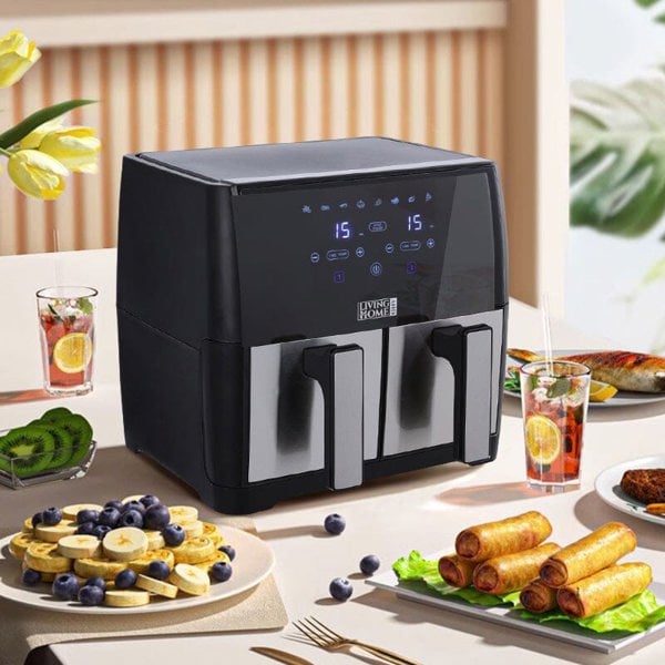 8L Black Touch Screen Air Fryer with Dual Basket Air Fryers Living and Home Silver Dual Basket
