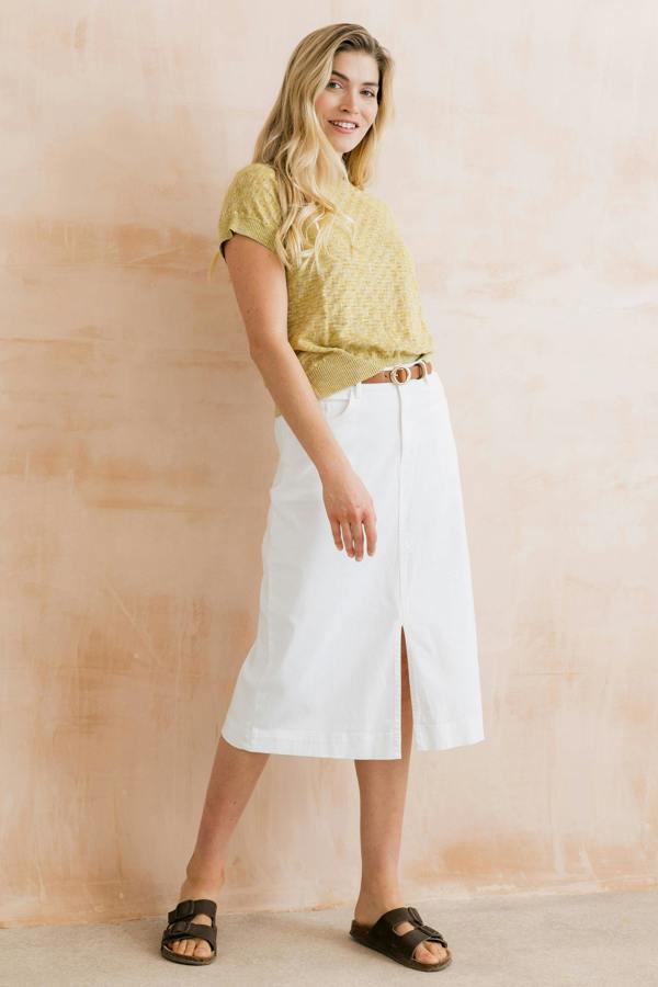 Lily & Me Morwenna Stretch Twill Midi Skirt White