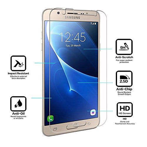 Samsung Galaxy J7 2016 Protector, Tempered Glass Protective Films Invisible Transparent Clear Protection Display Shield - (Pack of 2)