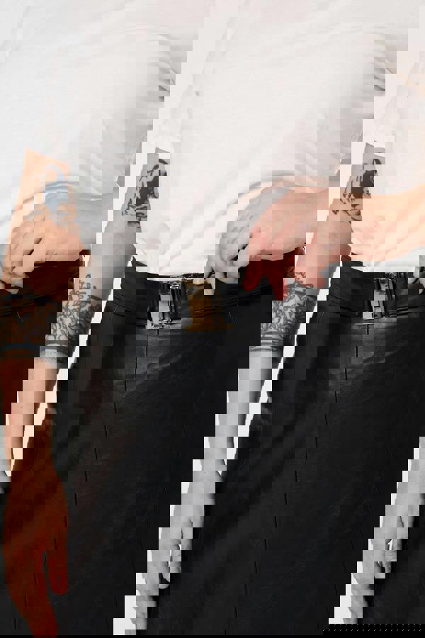 Black | Curve Faux Leather Belted Midi Skirt