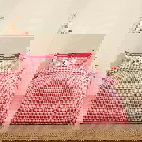 Catherine Lansfield Bamford Gingham Check Reversible Duvet Cover Set Red