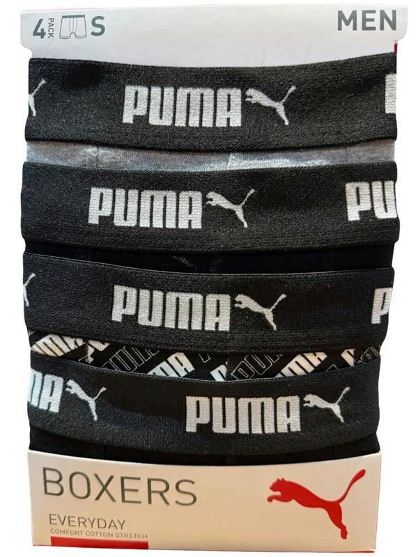 Puma 4-Pack Aop Logo Print Boxer Briefs, Black/Grey