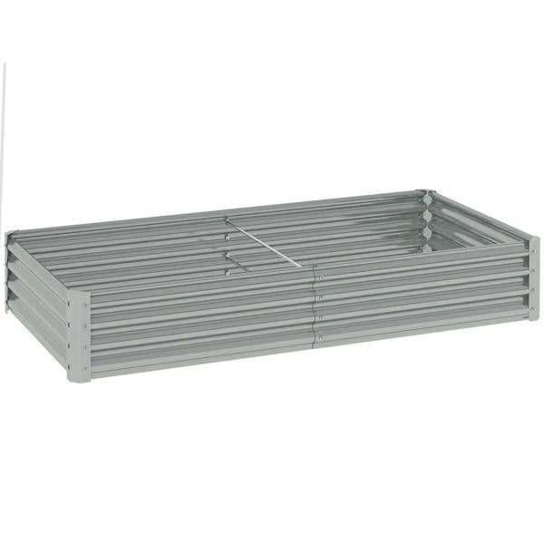 Galvanised steel open planter, silver rectangular trough with ribbed sides and open top