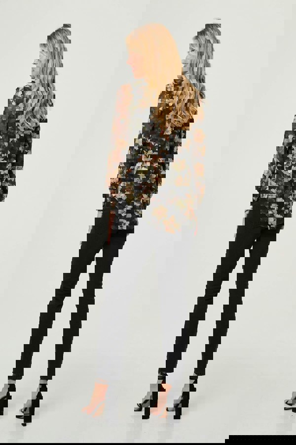 Green | Floral Long Sleeve Chiffon Layer Blouse
