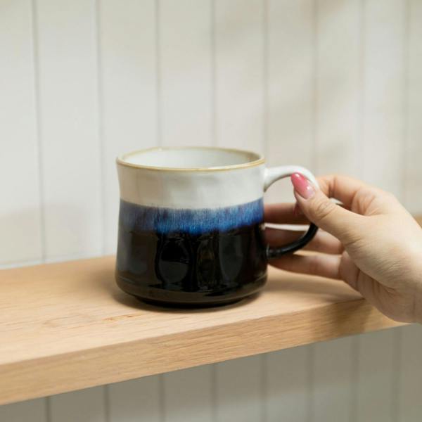 Scandi Home Vega Large Ceramic Coffee Mugs, Set of 2, 600ml, Sea Blue Reactive Glaze