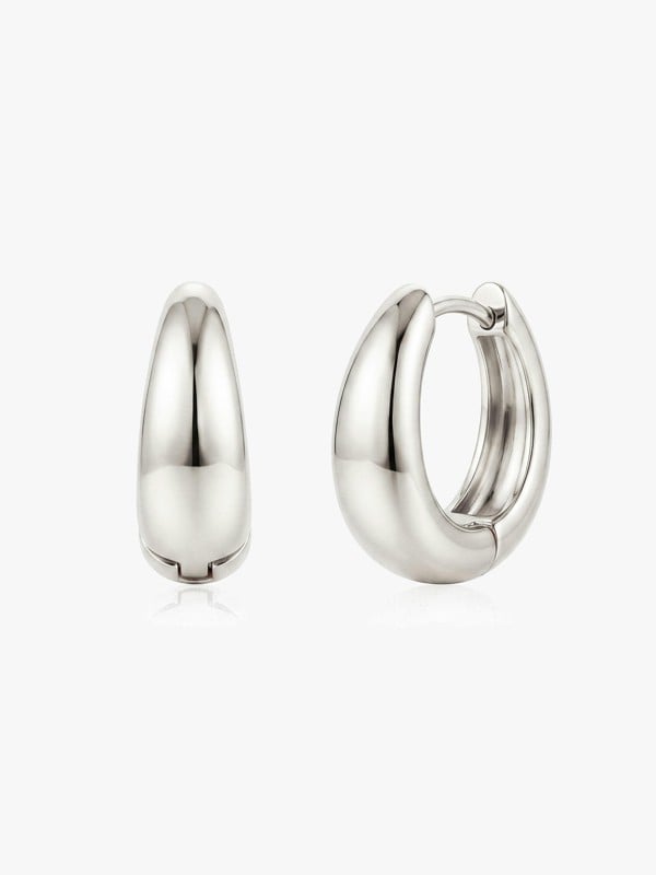Teardrop Huggie Hoop Earrings in 18k Gold or Silver - Silver - Silver
