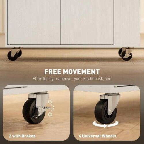 Wyld Haus Semi Wooden White Rolling Kitchen Island With Drawer 3 Tier Spice Rack And Towel Rail
