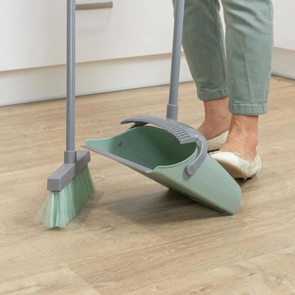 JVL Long Handle Lobby Dust Pan And Brush Set - Green