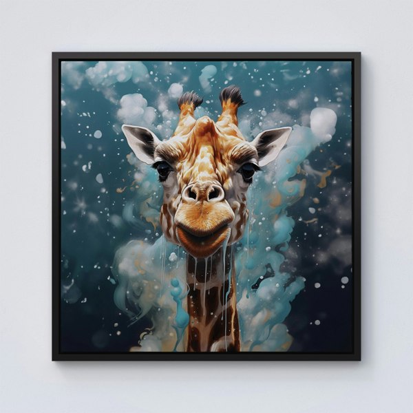 Warren Reed Splash Art Giraffe Face Framed Canvas