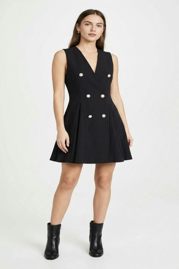 Elisse Button Front Detail Mini Dress - Black