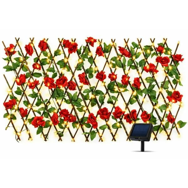 Gardenwize Solar Garden Trellis – Red Flower Trellis with LED Lights