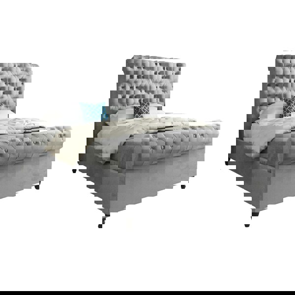 Casa Magna Sienna Sleigh Upholstered Soft Velvet Bed Frame - Grey