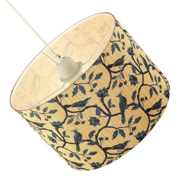 Modern Bamboo Pendant Light Shade with Blue Birds and Floral Decor Image 2