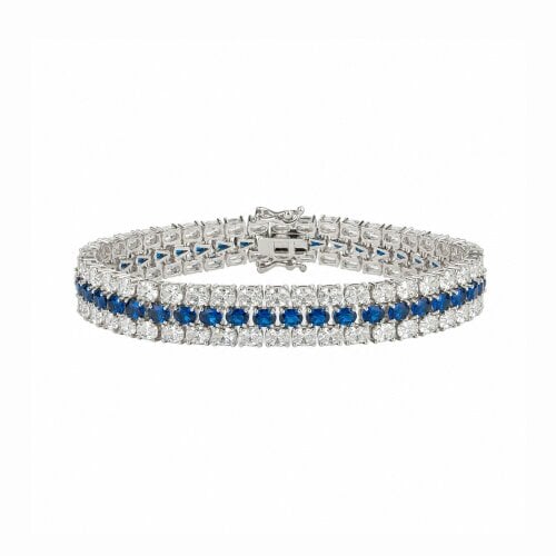 Spero London Blue Tripple Row Sterling Silver Tennis Bracelet