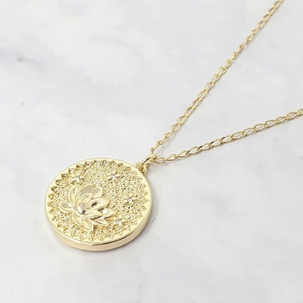 Dainty Lotus Flower Gold Plated Charm Necklace