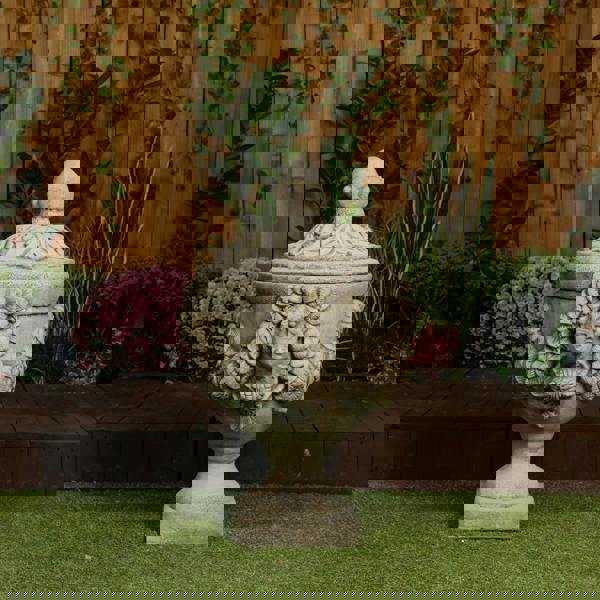 Grand & Ornate Stone Cast Cherub Planter (Lid not Included) 