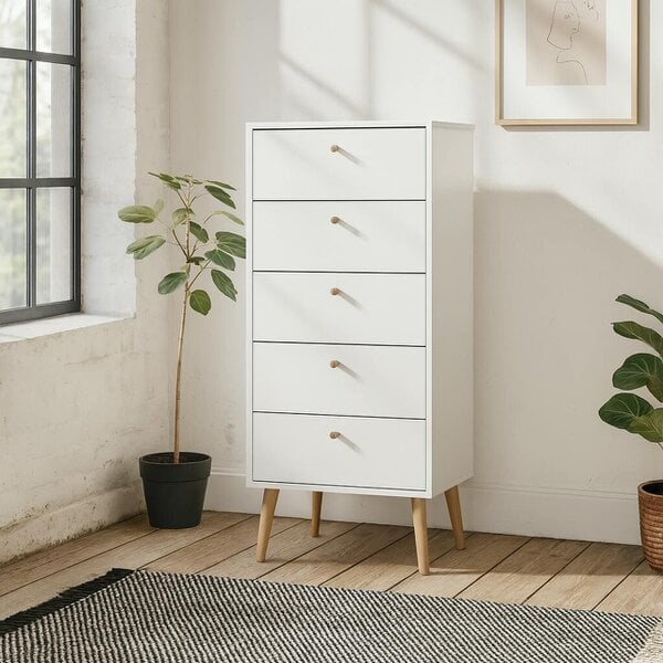 Wyld Haus Quietbloom White Wooden Storage Chest 5 Drawers
