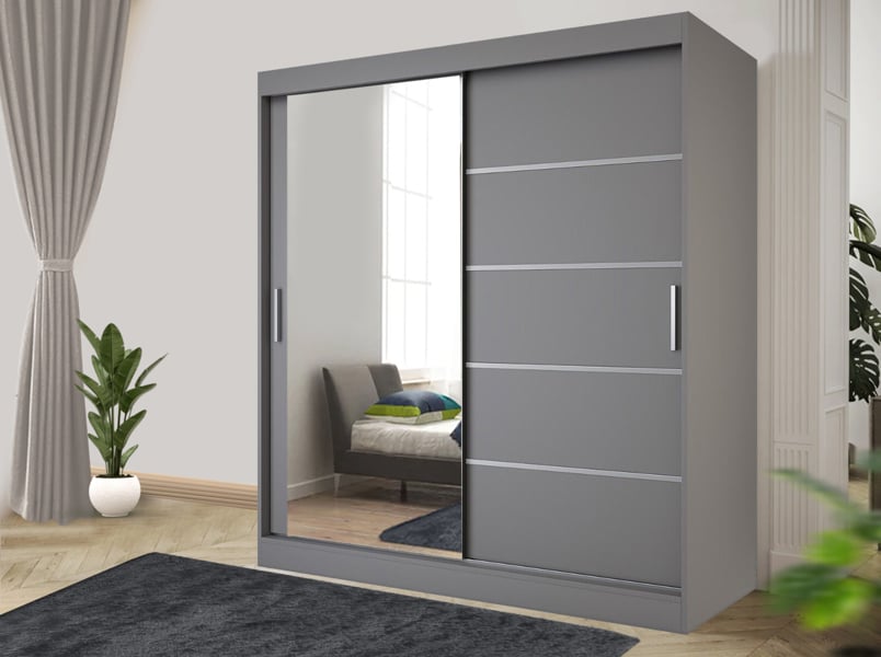 RAC3 Stylish Bedroom Sliding Wardrobe  -  comes in White/Grey/Black/Oak and Width 150cm/180cm/203cm/250cm (Black, 150cm)