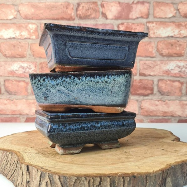 Yorkshire Bonsai CLEARANCE 15cm Glazed Bonsai Pot | Rectangle | 15cm x 10cm x 6cm | Blue