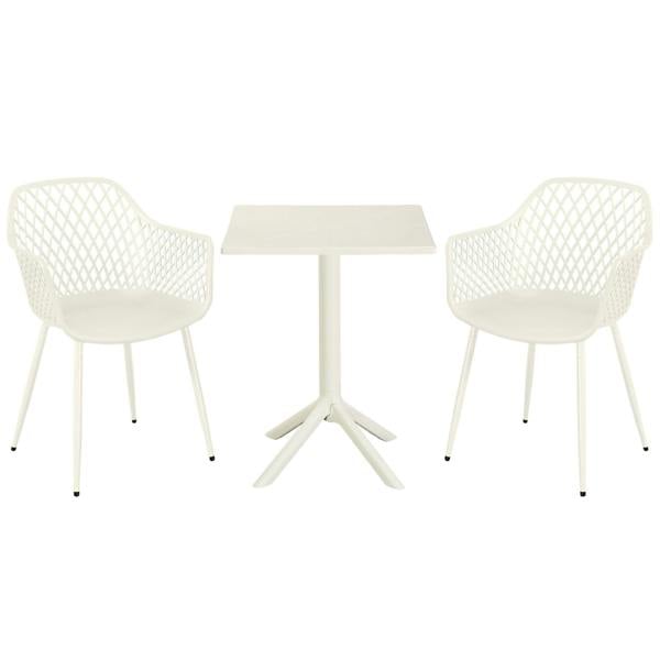 Core Products 3 Piece Bistro Garden Set, Pair Of Lattice Armchairs & Square Plastic Table, Moss Green