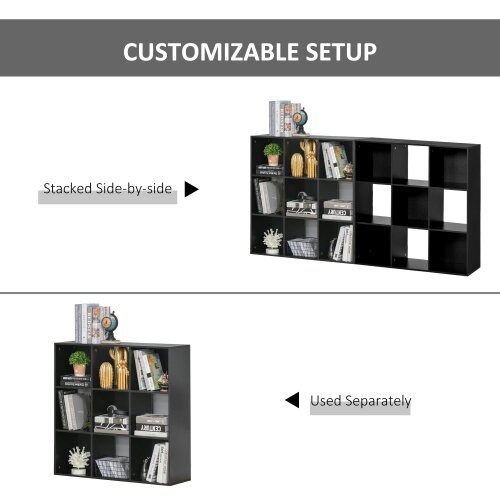 Wyld Haus Remamo Wood Black 3 Tier 9 Cube Storage Bookcase