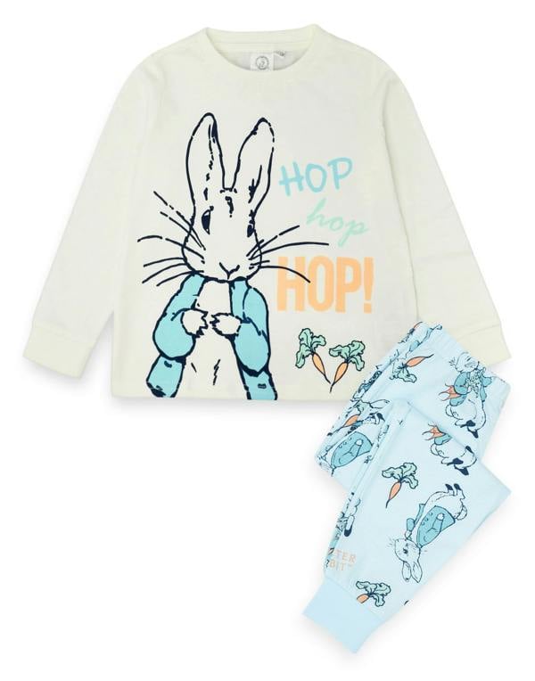 Peter Rabbit Boys Blue Front Print Top, All Over Print Bottom Long Sleeve Long Leg Pyjama Set