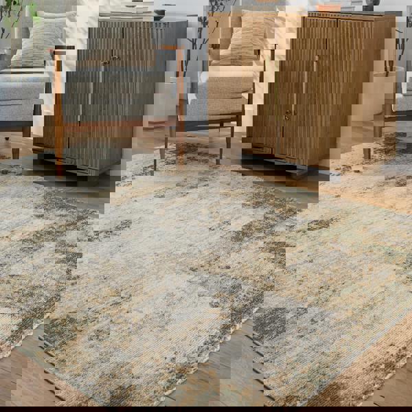 Livabliss Galey Alix Myrtle Avenue-Abstract Cream Brown Green Blue Modern Marble Fringe Rug