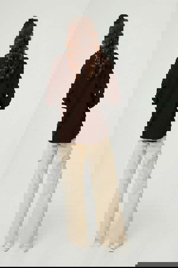 Brown | Contrast Hem Relaxed 3/4 Sleeve Jumper
