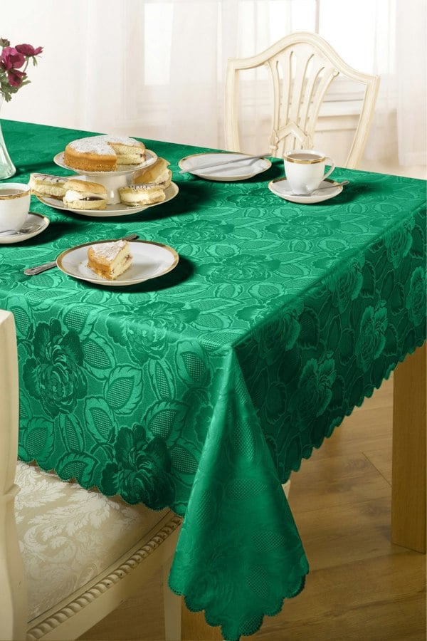 Emma Barclay Damask Rose Tablecloths - Dark Green