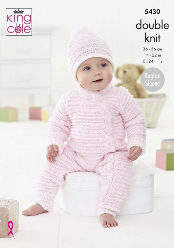 King Cole Cherished DK Knitting Pattern 5430, Jackets, Onesies, Trousers, Headwear for Baby, Newborn - 24 Months