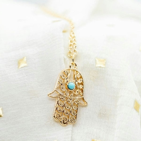 The Colourful Aura Hamsa Hand of Fatima Gold and Silver Protection Pendant Necklace