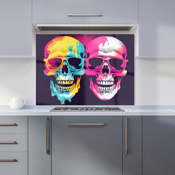 Warren Reed - Designer Pinks And Blue Happy Skeletons Kitchen Splashback