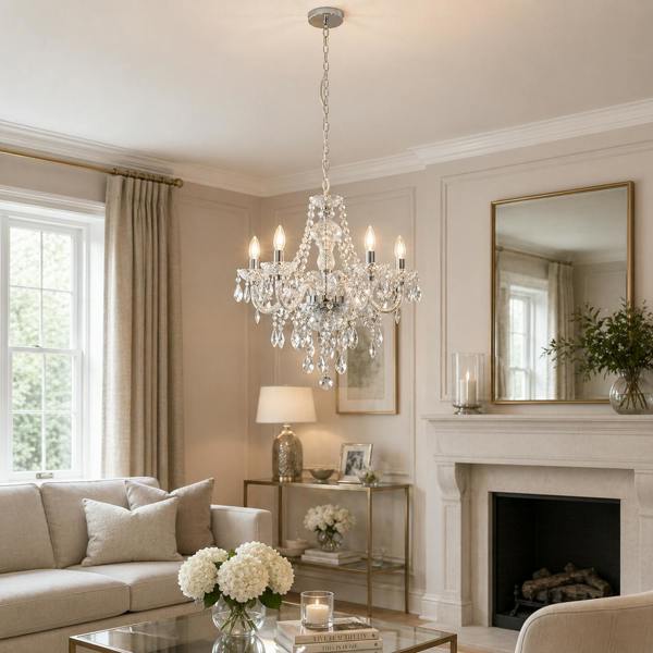 Pagazzi Lighting Vivienne 5 Light Chrome & Clear Chandelier Ceiling Pendant
