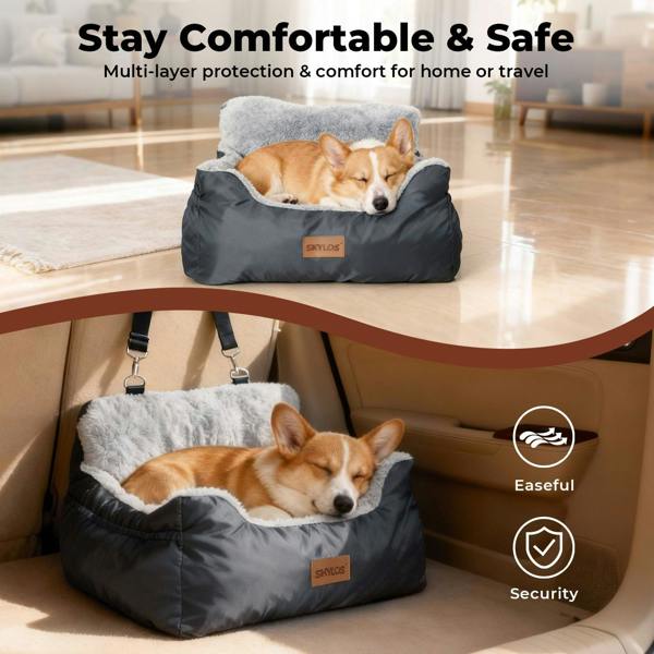 Skylos Dog Car Seat Portable Pet Travel Bed Carrier Washable for Small Dogs