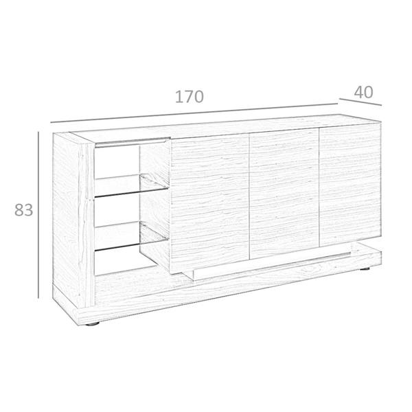 Angel Cerdá Sideboard walnut, brushed steel and black glass top 3140