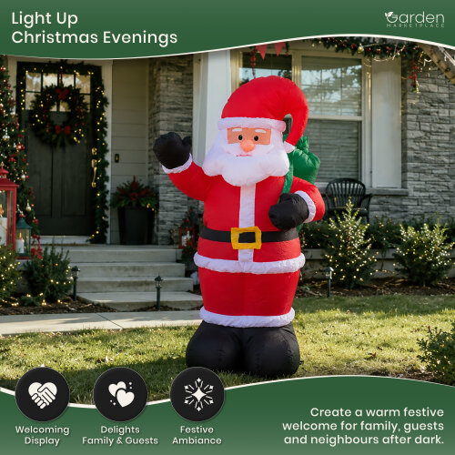 1.8m Inflatable Father Christmas Santa with 3 Internal LED Lights, 12V Fan Motor, Guide Ropes and Transformer, Indoor/Outdoor Christmas Decoration