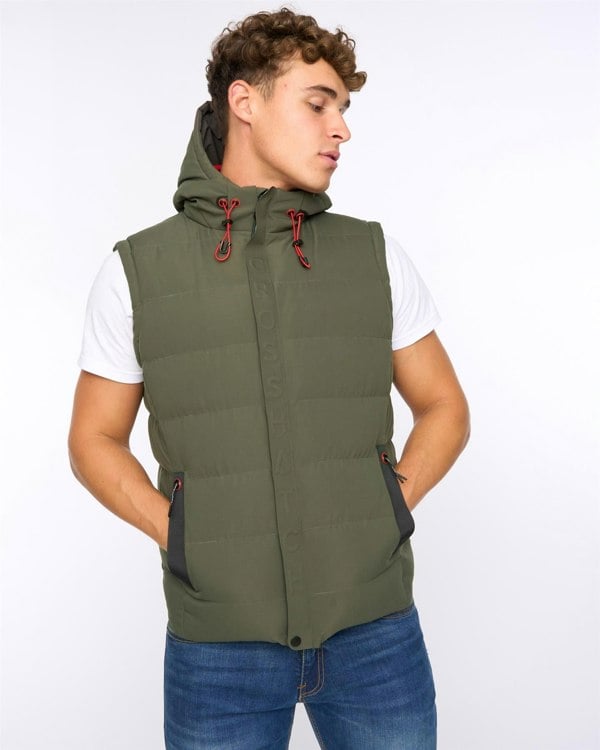 Crosshatch Kampleys Embossed Gilet Deep Olive