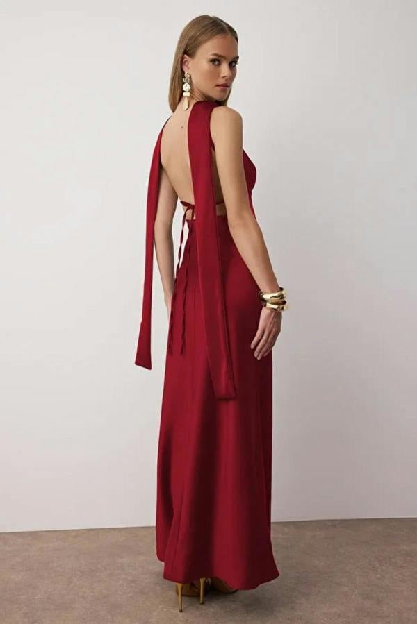 Hoxton Gal Maxi Satin Evening Dress with Shawl Detail