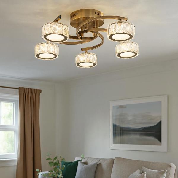 Pagazzi Lighting Dilan 5 Light Antique Brass LED Semi Flush Ceiling Light