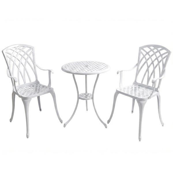 Centurion Supports OSHOWA Luxurious Garden and Patio Table and 2 Large Chairs with Armrests Cast Aluminium Bistro Set - White