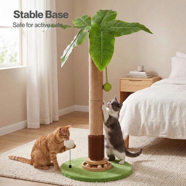 Skylos Cat Scratching Post Palm Tree Cat Scratcher With Brush Toy Indoor Green