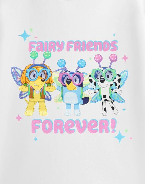 Vanilla Underground Bluey Girls White Fairy Friends Forever Short Sleeved T-Shirt